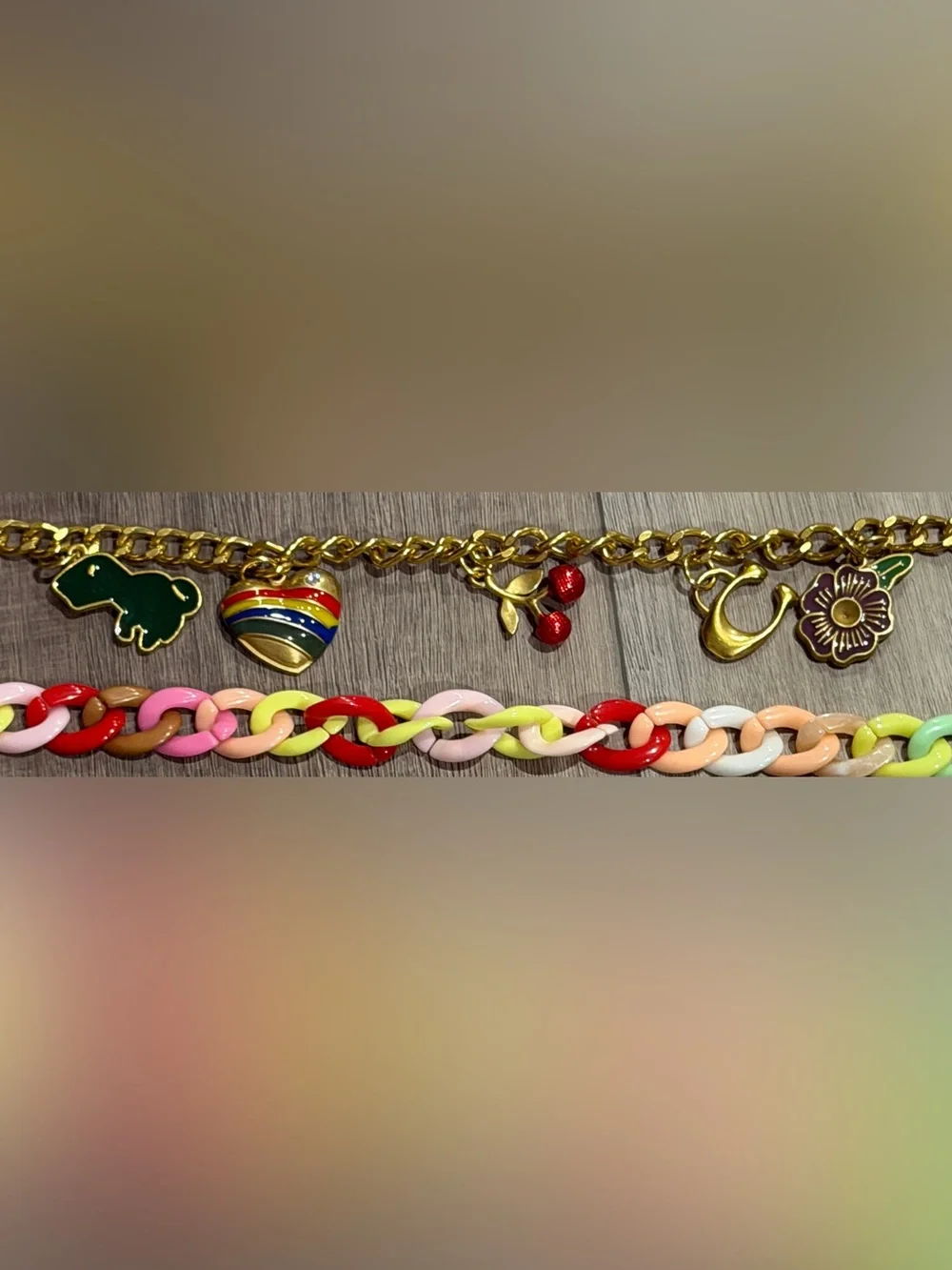 Gold Bag Charm and multicolored Bag Charm